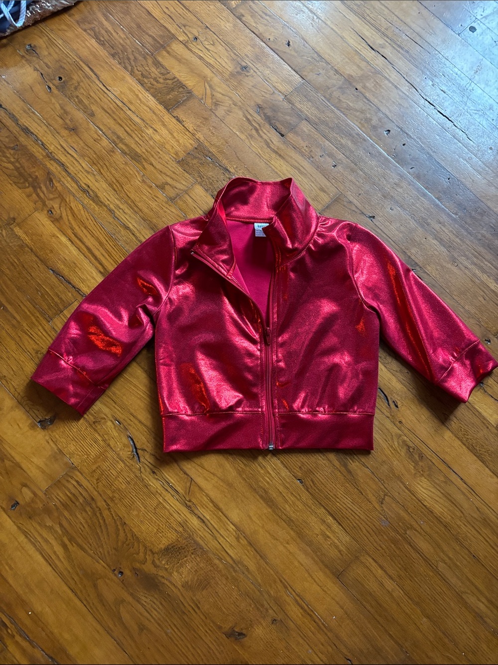 Shiny Metallic Red Cropped Zip Jacket